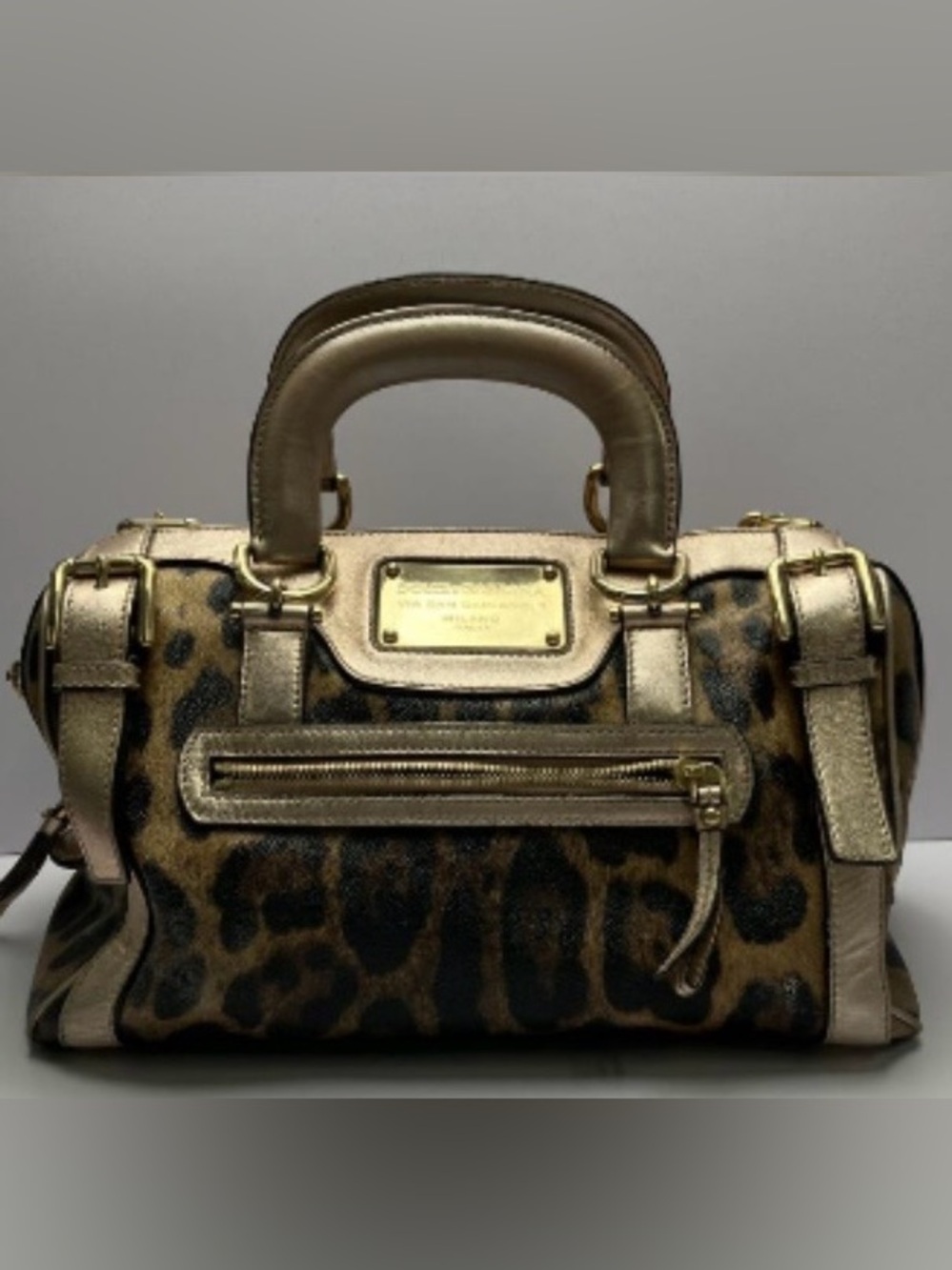 Dolce & Gabbana Leopard Print Satchel with Rose Gold Trim